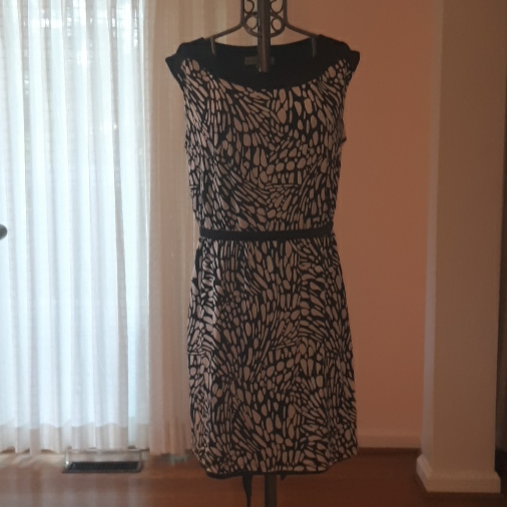 Black/white lined short sleeve dress